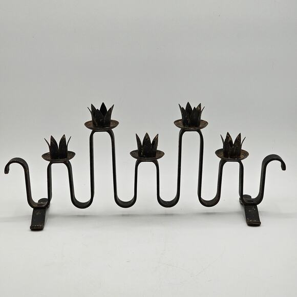 Vintage Wrought Iron Candelabra Black 5 Taper Holder Jean Royere Style MCM - Picture 3 of 5